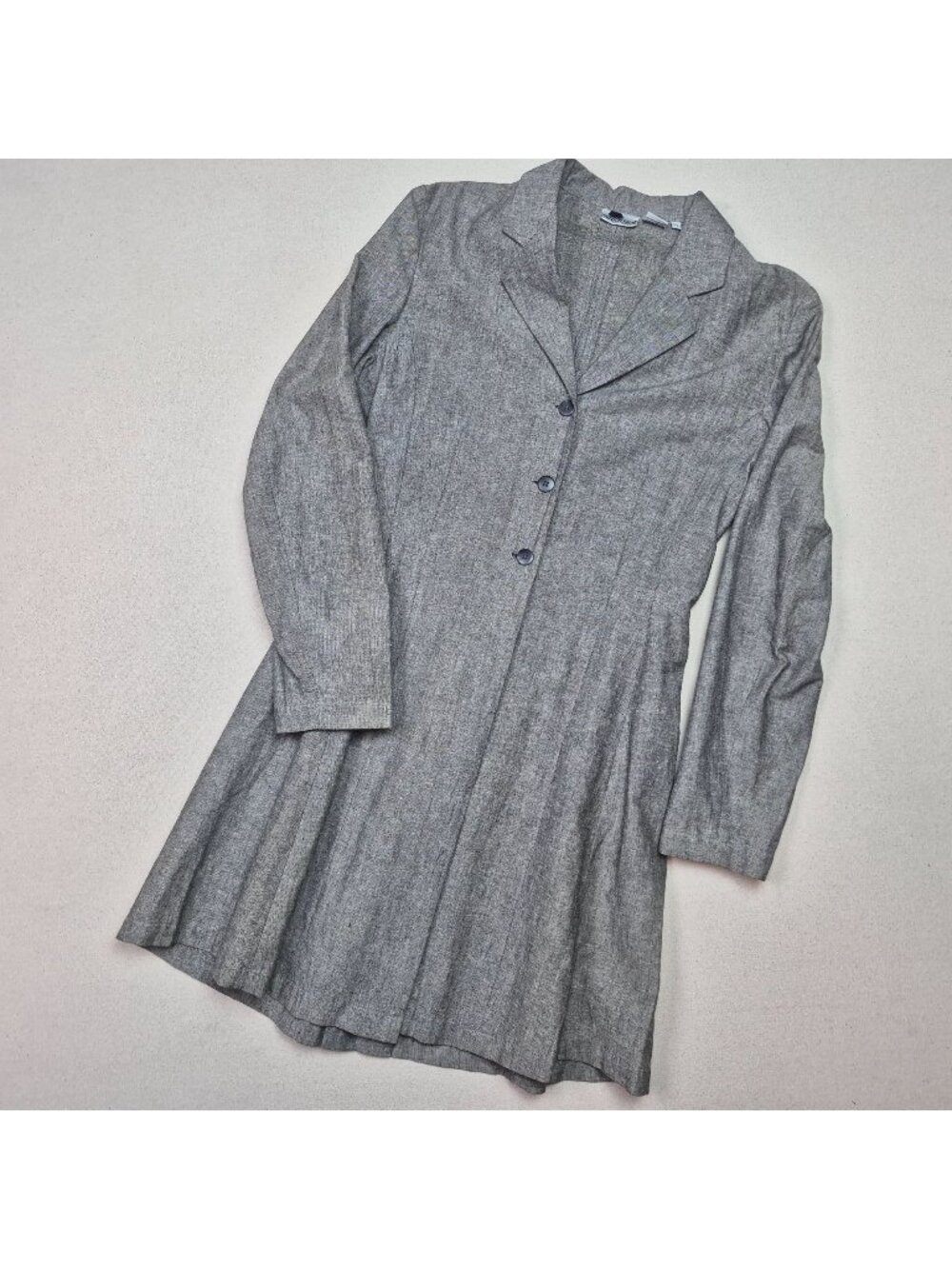 Newport News Women's Gray Herringbone Button Front Coat Dress Sz M 90's VTG